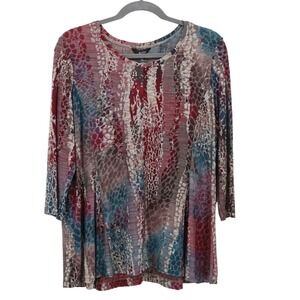 Ali Miles Animal Print Burnout Top Women XL Boho Art To Wear Lagenlook Eclectic‎